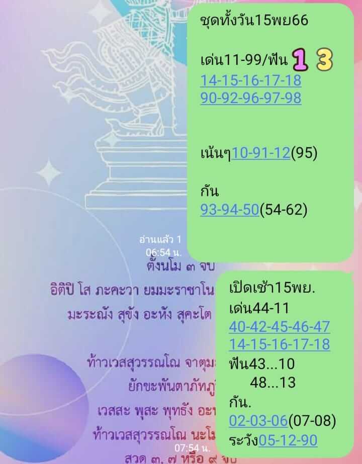 หวยหุ้นวันนี้ 15/11/66 ชุดที่ 6