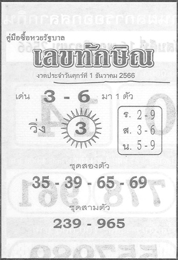 เลขทักษิณ 1/12/66