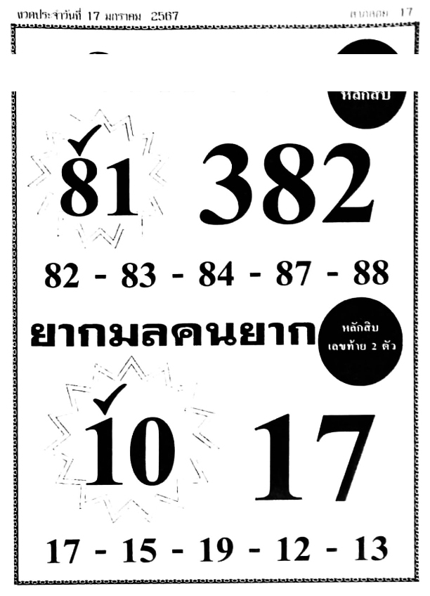 หวยยาใจคนจน 17/1/67