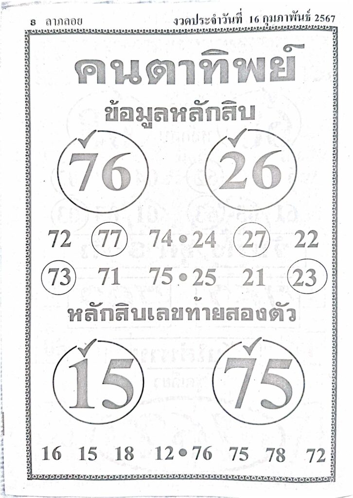 หวยคนตาทิพย์ 16/2/67