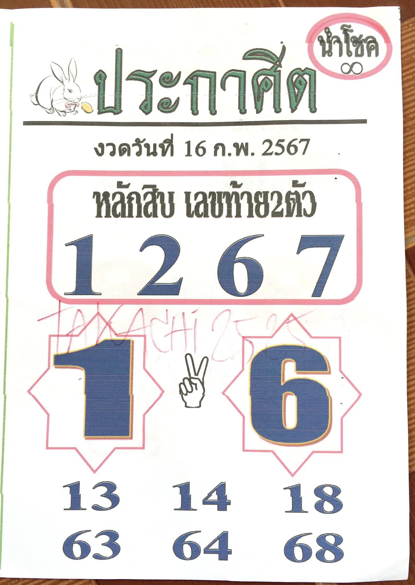 หวยประกาศิตนำโชค 16/2/67