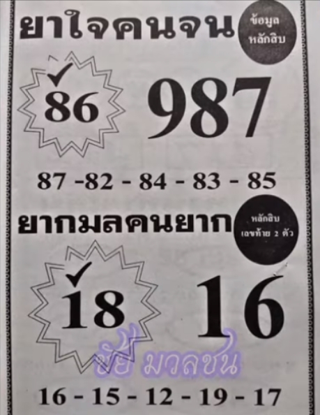 หวยยาใจคนจน 16/3/67