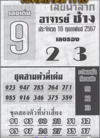 หวยอาจารย์ช้าง 16/2/67