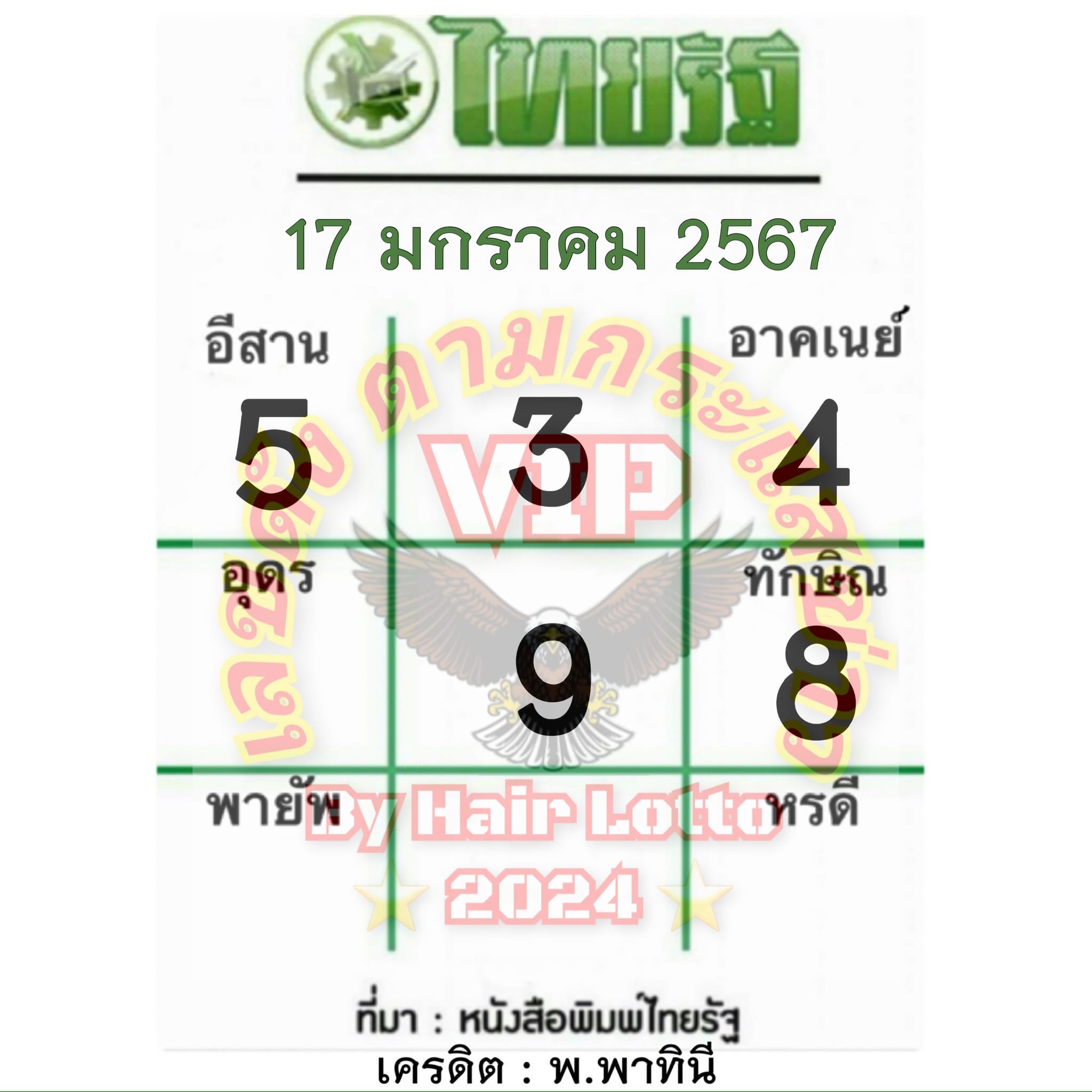 หวยไทยรัฐ 17/1/67