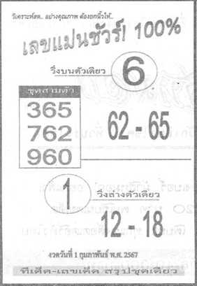 เลขแม่นชัวร์ 100% 1/2/67