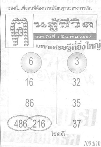 หวยคนสู้ชีวิต 1/3/67