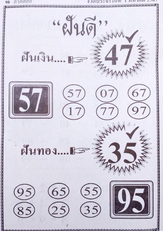 หวยฝันดี 1/3/67