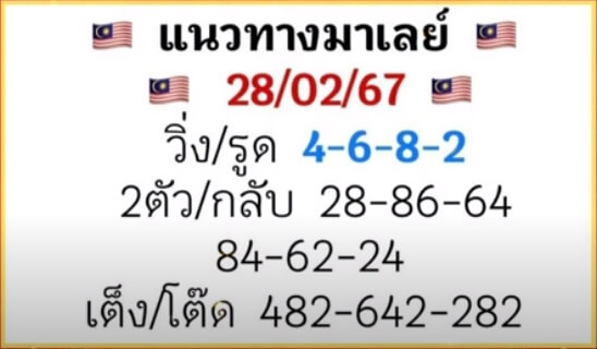 หวยมาเลย์วันนี้ 28/2/67 ชุดที่ 10