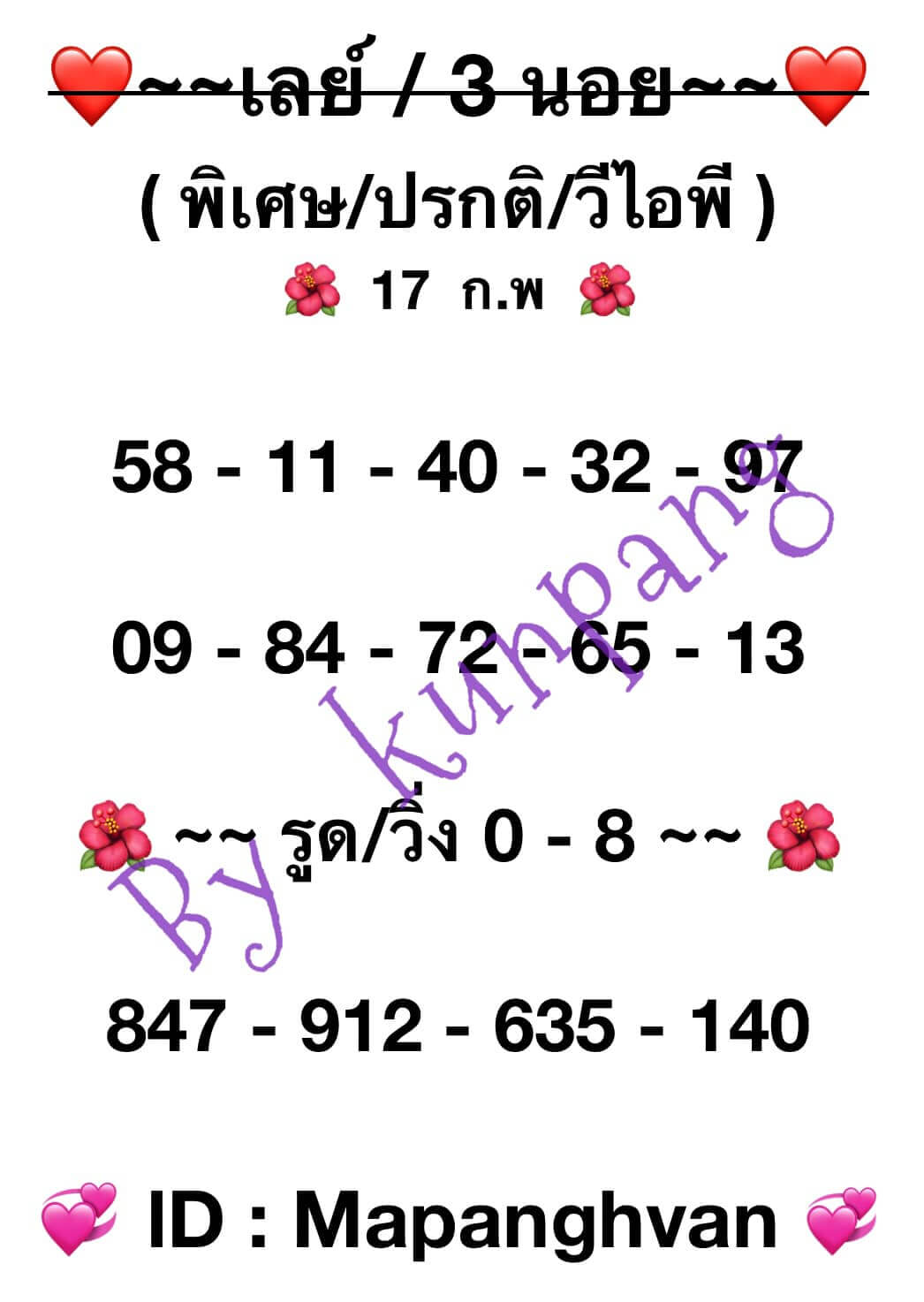 หวยมาเลย์วันนี้ 17/2/67 ชุดที่ 7