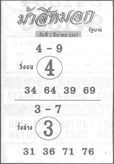 หวยม้าสีหมอก 1/3/67