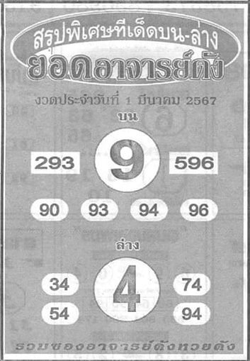 หวยยอดอาจารย์ดัง 1/3/67