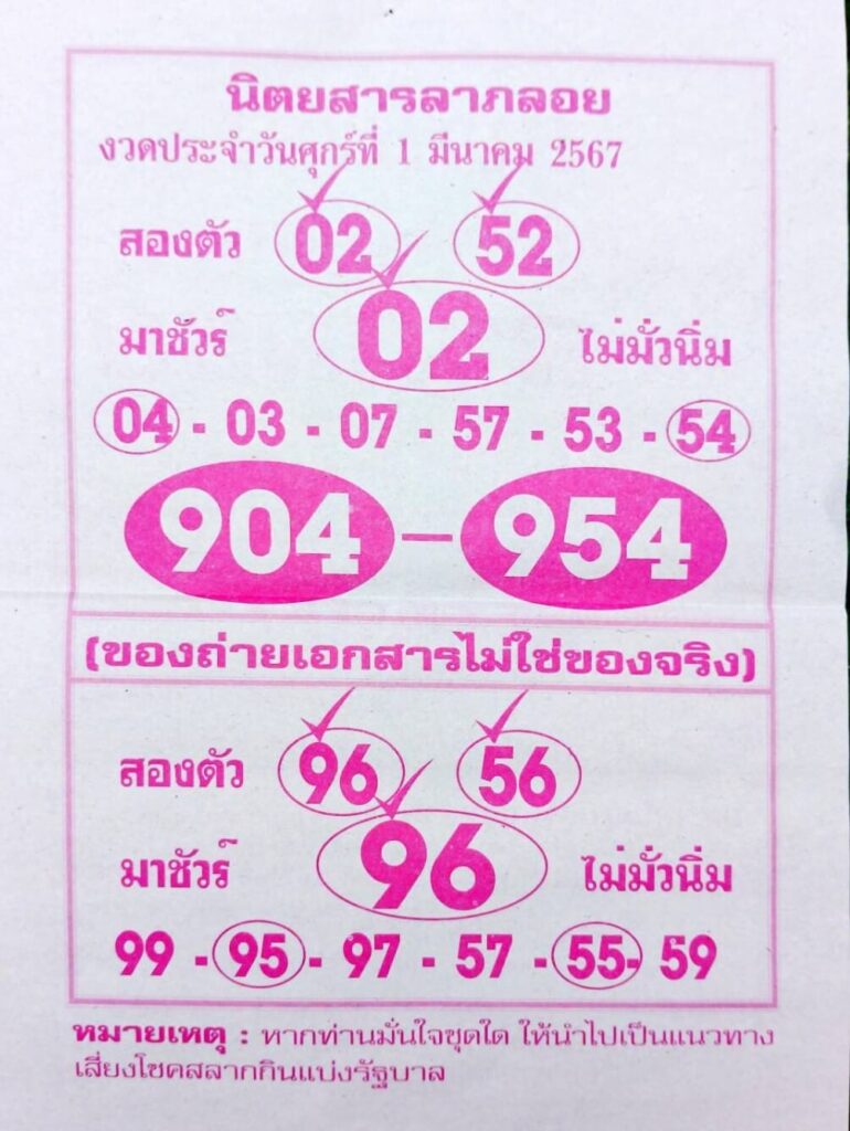 หวยลาภลอย 1/3/67