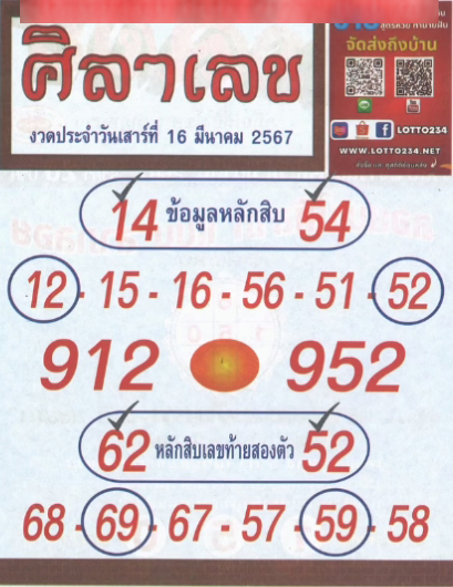 หวยศิลาเลข 16/3/67