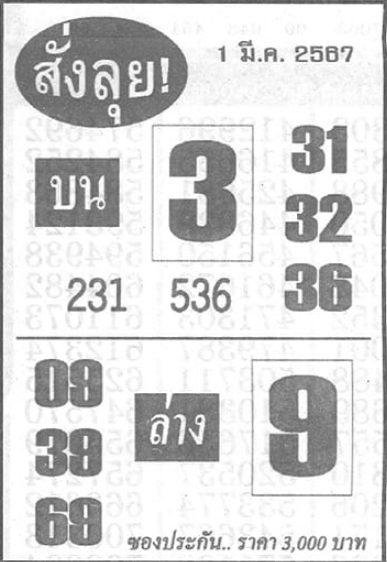 หวยสั่งลุย 1/3/67 