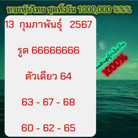 หวยหุ้นวันนี้ 13/2/67 ชุดที่ 1