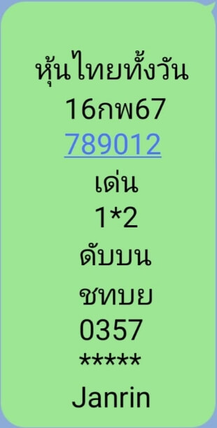 หวยหุ้นวันนี้ 16/2/67 ชุดที่ 8