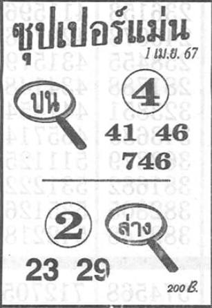 หวยซุปเปอร์แม่น 1/4/67