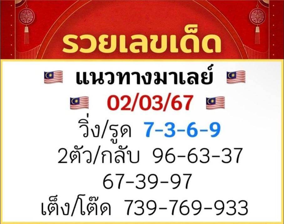 หวยมาเลย์วันนี้ 2/3/67 ชุดที่ 10