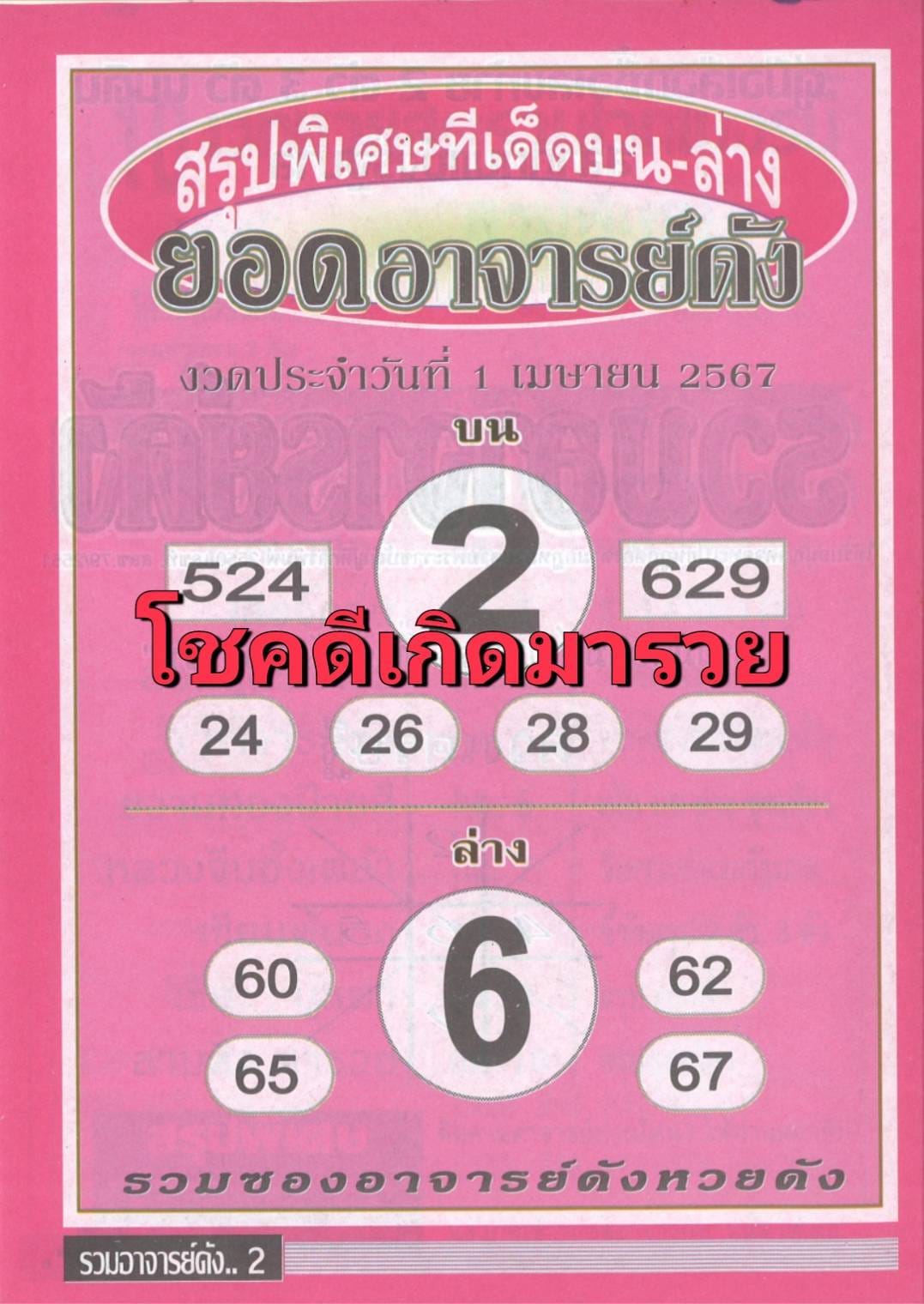 หวยยอดอาจารย์ดัง 1/4/67