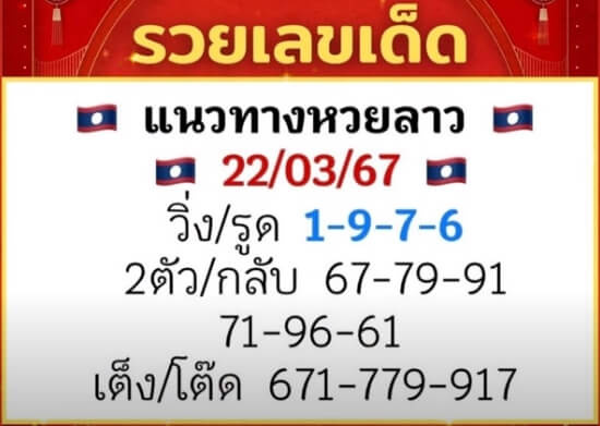 หวยลาววันนี้ 22/3/67 ชุดที่ 8