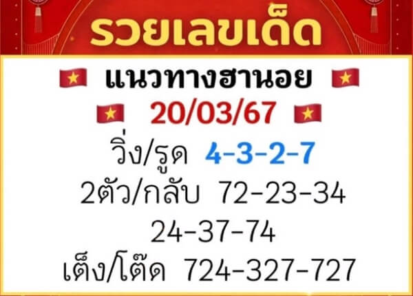 หวยฮานอยวันนี้ 20/3/67 ชุดที่ 10