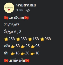 หวยฮานอยวันนี้ 21/3/67 ชุดที่ 9