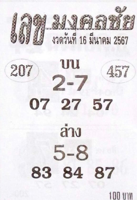 เลขมงคลชัย 16/3/67