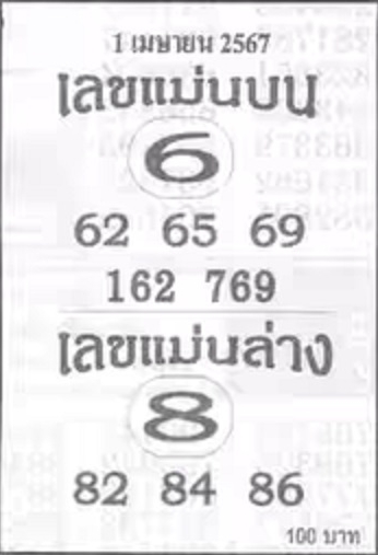 เลขแม่นบน แม่นล่าง 1/4/67