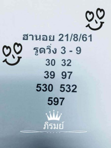 คำนวณหวยฮานอย 21/8/61 5