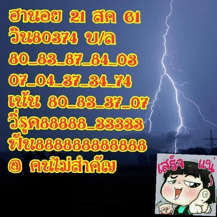 คำนวณหวยฮานอย 21/8/61 10